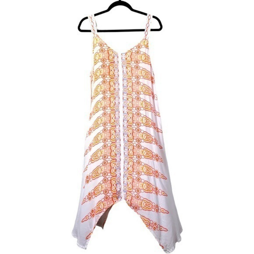 SHORELINE White & Orange Abstract Print Trapeze Handkerchief Dress